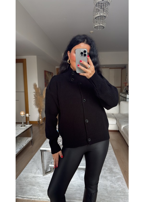 Massi Model Dik Yaka Triko Hırka Siyah