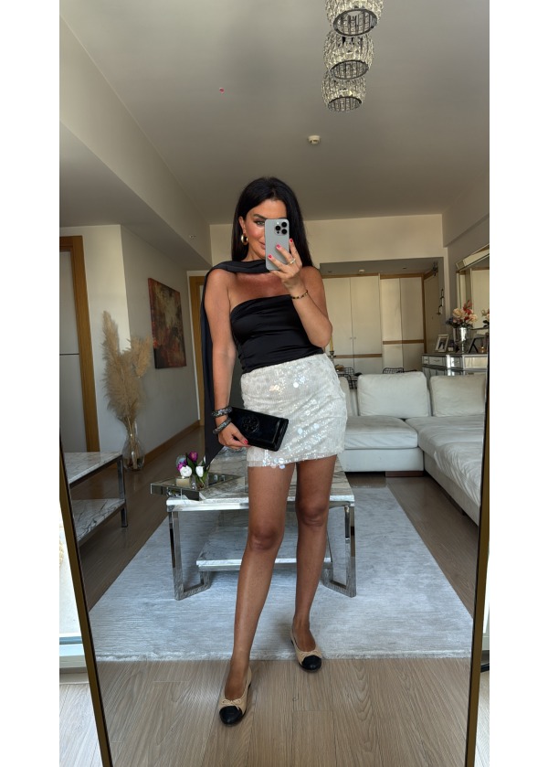 Fularlı Straplez Bluz Siyah