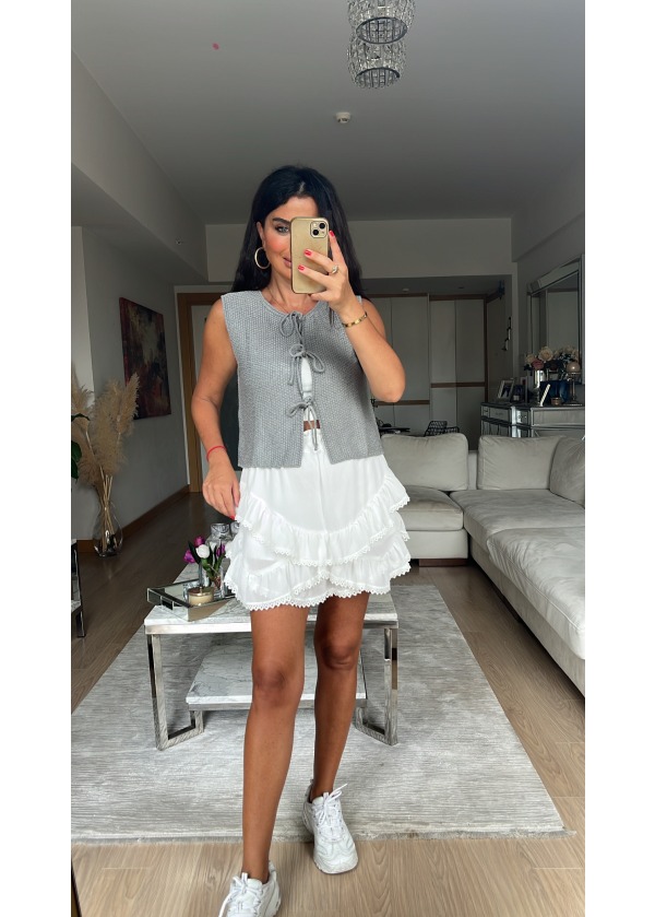 Massi Model Bağcıklı Yelek Gri