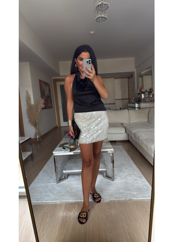 Zra Model Saten Bluz Siyah