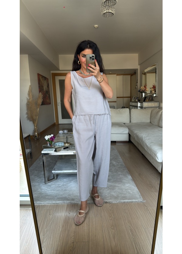 Modal Tensel Kumaş Bluz Pantalon Takım Taş Renk