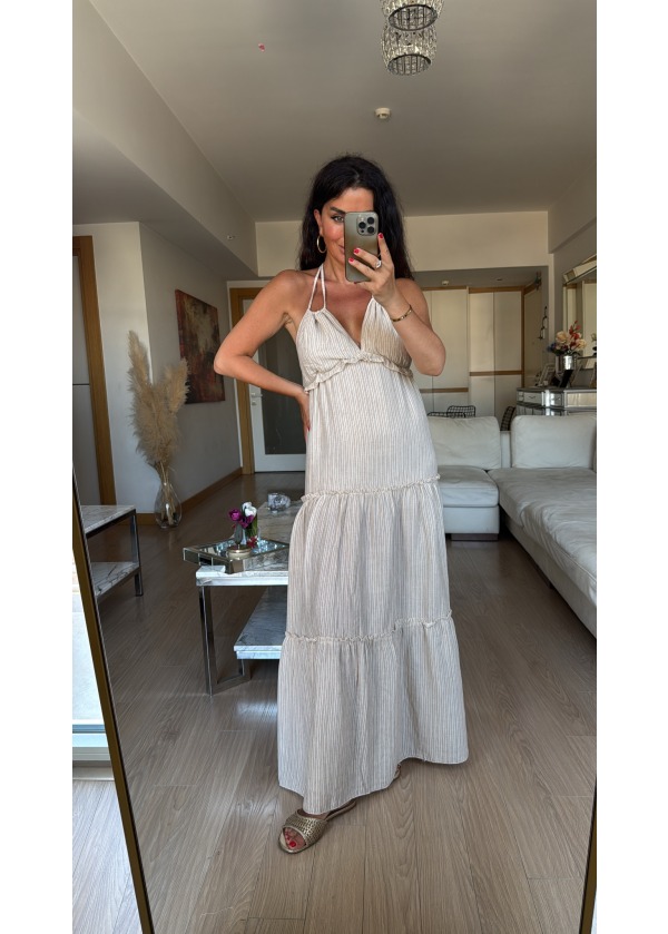 Premium Keten Askılı Elbise