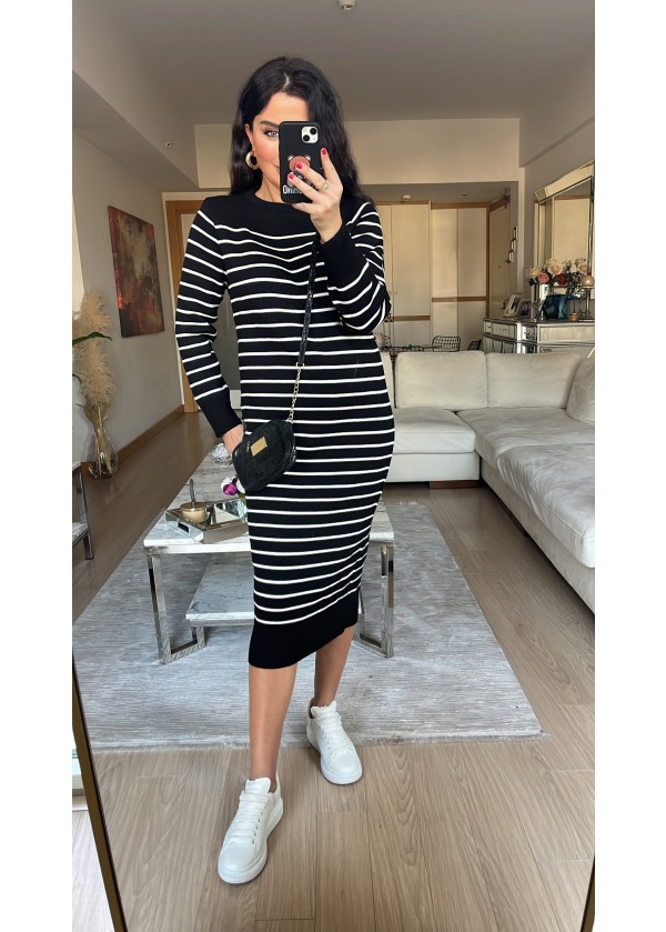 Zra Çizgili Triko Elbise