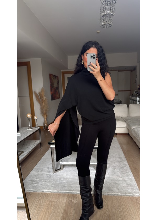 Zra Model Pelerin Kol Bluz Siyah