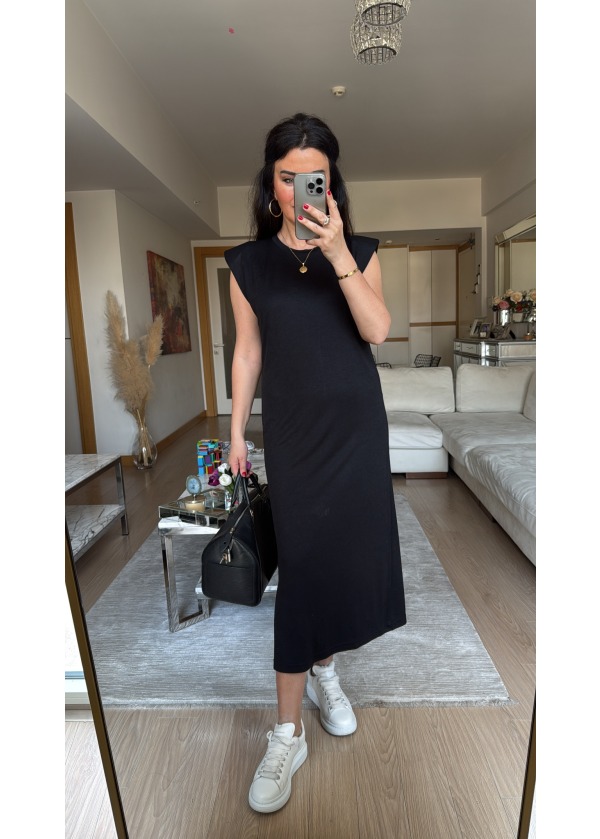 Premium Vatkalı Modal Elbise Siyah