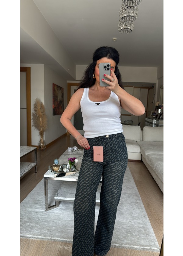 Miu Logo Detay Premium Jean Pantalon