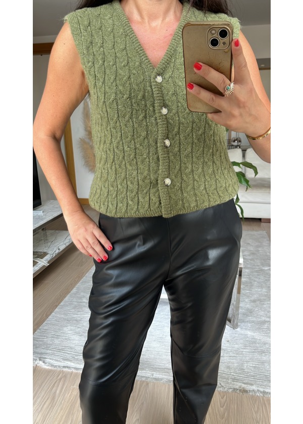 Saç Örgü Desen Triko Yelek