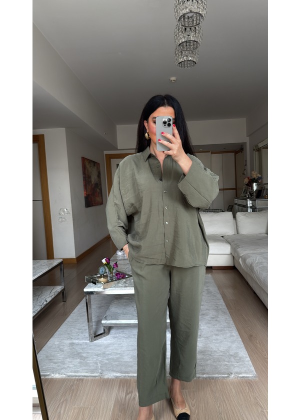 Massi Modal Tensel Gömlek Pantalon Takım Haki