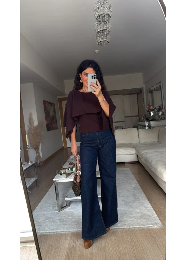 Zra Model Pelerin Triko Acı Kahve  