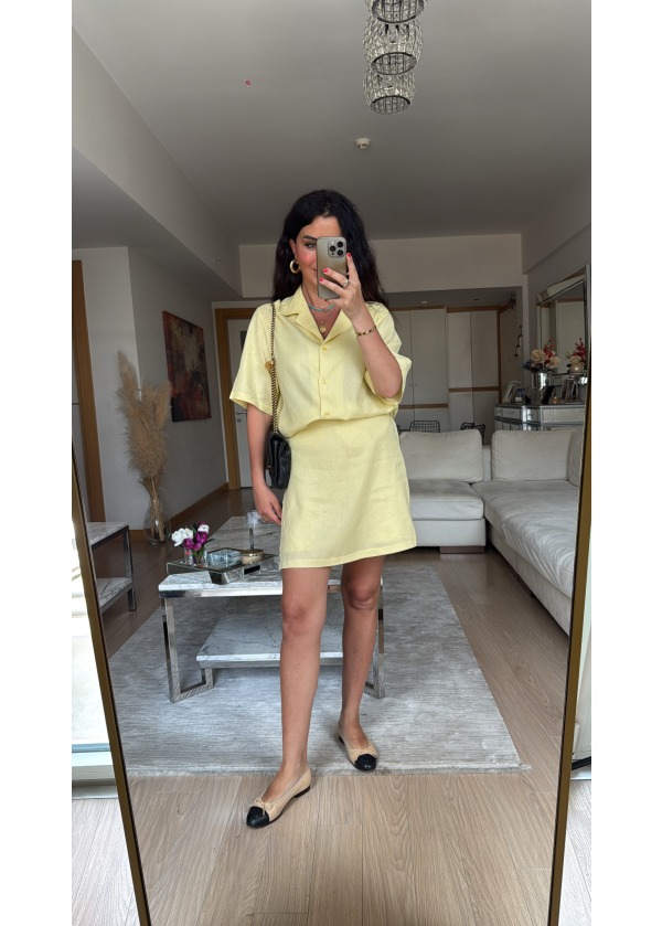 Massi Keten Gömlek Şort Etek Takım Sarı
