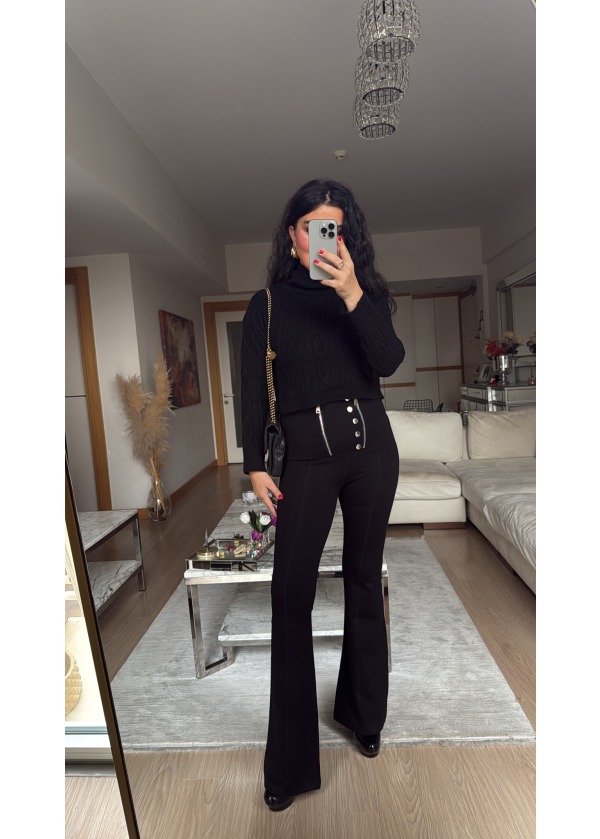 1-2 Beden İncelten Düğme Fermuar Detaylı Çelik Pantalon