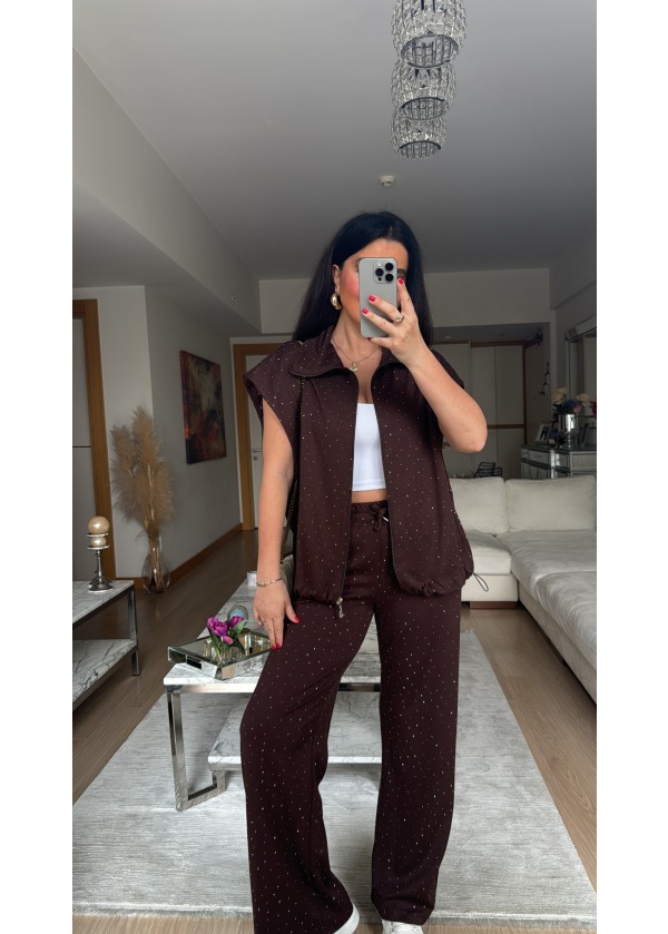 Taş Detay Modal Takım Acı Kahve