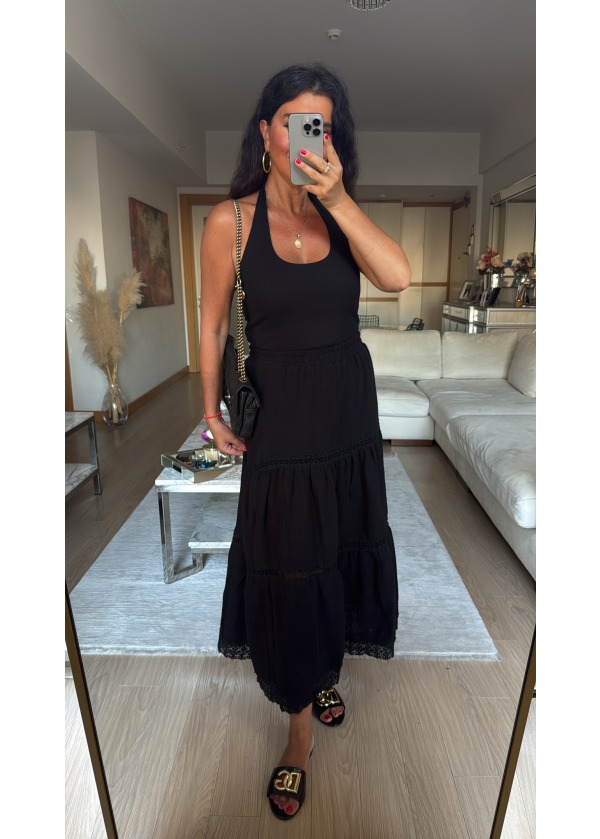 Müslin Kumaş Fisto Detay Etek