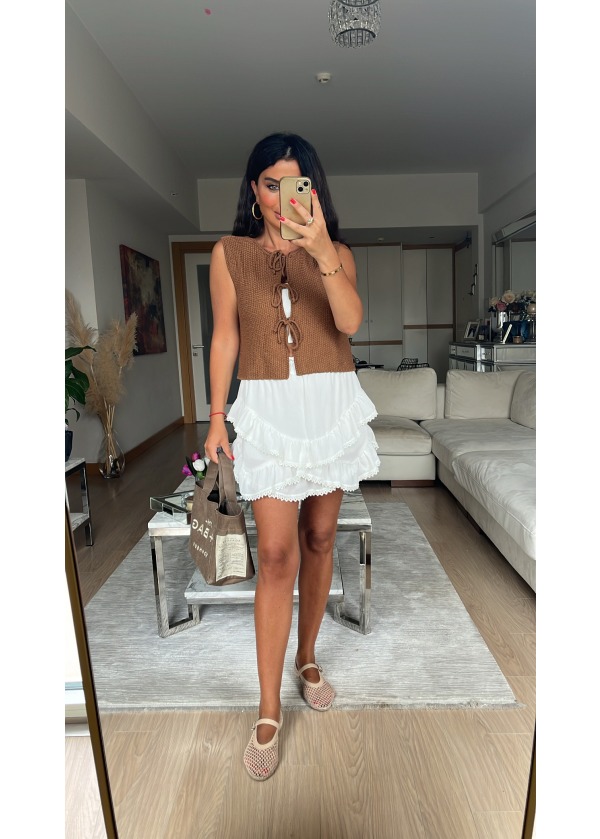 Massi Model Bağcıklı Yelek Kahve