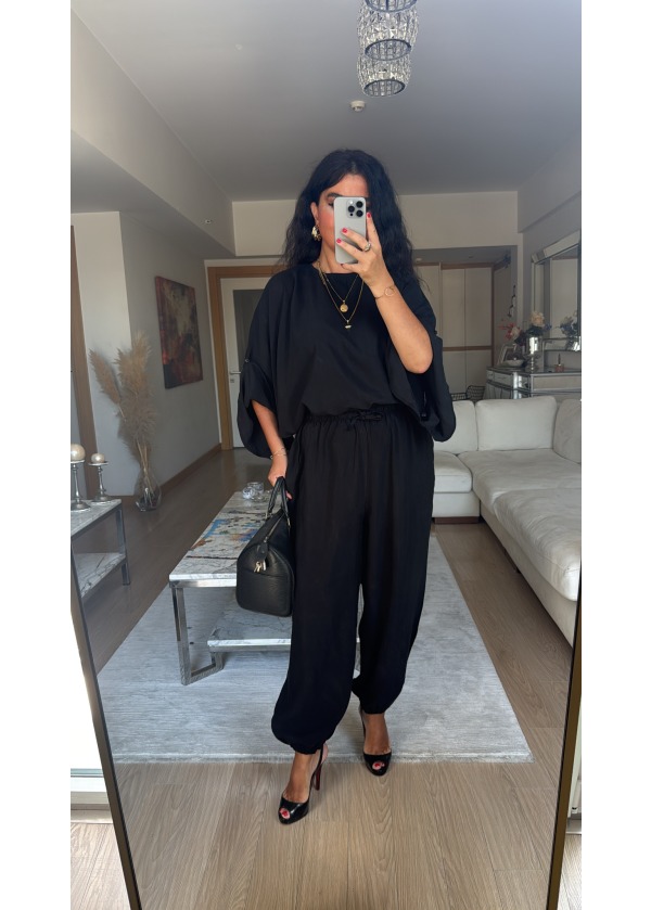 Bluz Şalvar Pantalon Takım Siyah