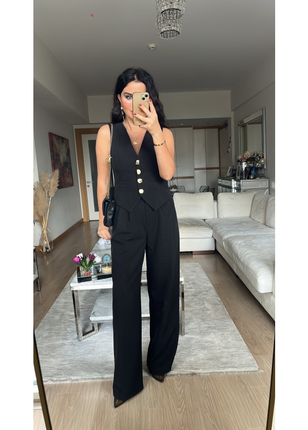 Gold Düğmeli Yelek Pantalon Takım