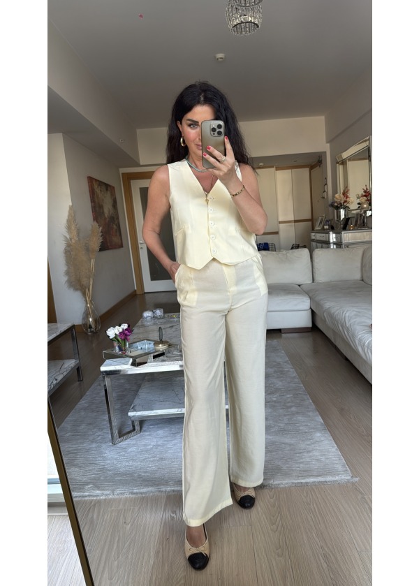 Yelek Pantalon Takım Sarı