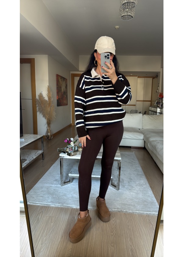 Polo Yaka Triko Kazak Acı Kahve Lacivert