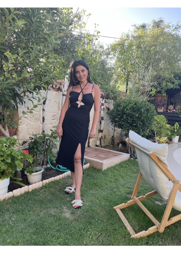 Pencere Detaylı Elbise Siyah