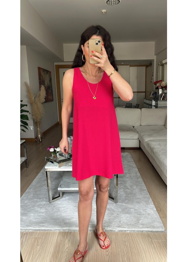 Bürümcük Kumaş Elbise Fuşya